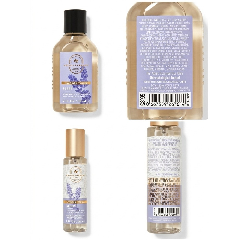 Bath & Body Works Aromatherapy Sleep Lavender Vanilla Body Wash  Mist Set Travel